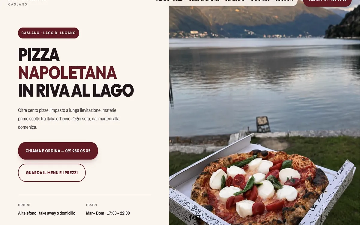 Page d'accueil du site de la pizzeria La Cicchetteria à Caslano